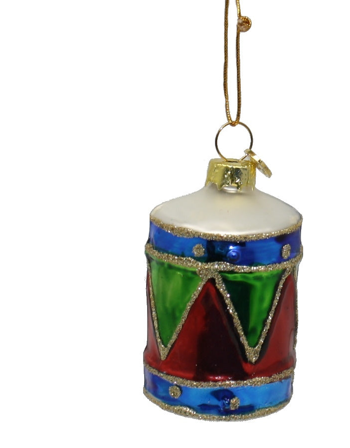 3 Inch Boxed Glass Ornament -  Drum - Red/Green/Blue - The Country Christmas Loft
