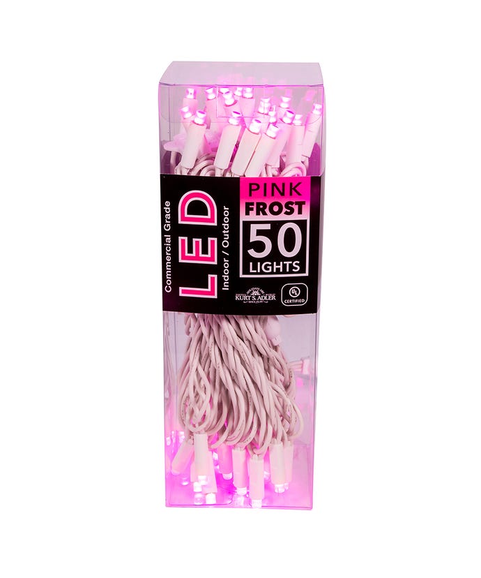 50-Light 5mm Pink Frosted LED White Wire Light Set - The Country Christmas Loft