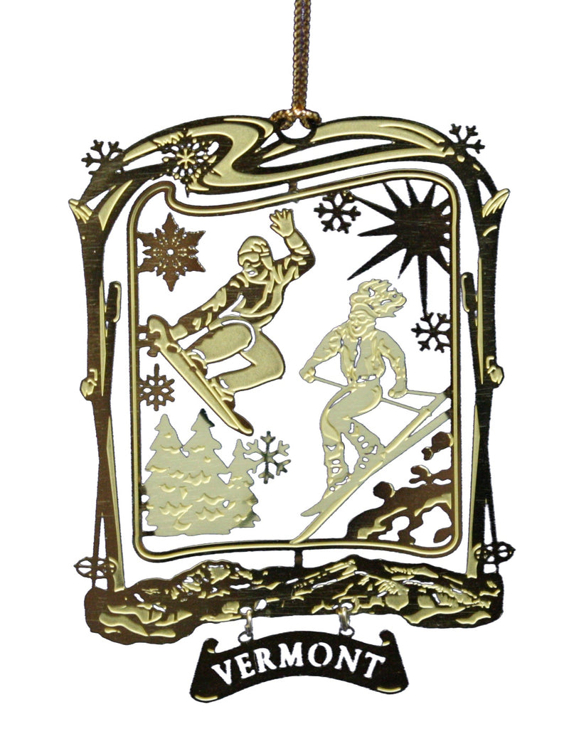 Solid Brass Ornament - Vermont Ski And Snowboarder