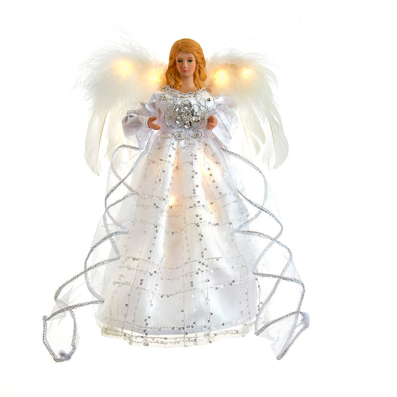 Battery Operated Silver and White Fairy Light LED Angel Treetop - The Country Christmas Loft