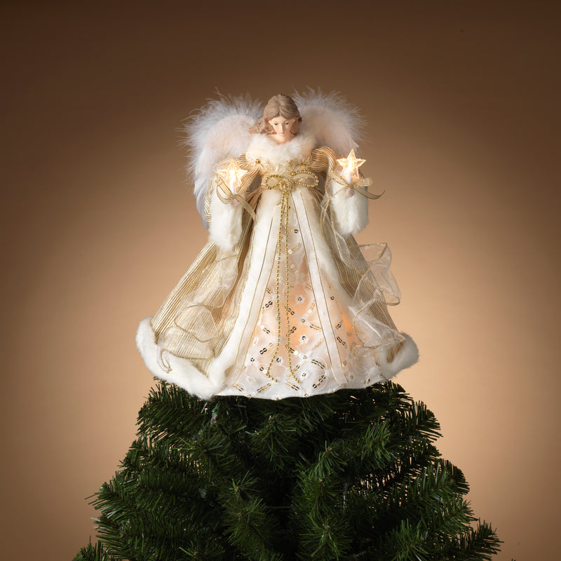 Lighted White and Silver Lace Angel - Tree Topper - The Country Christmas Loft