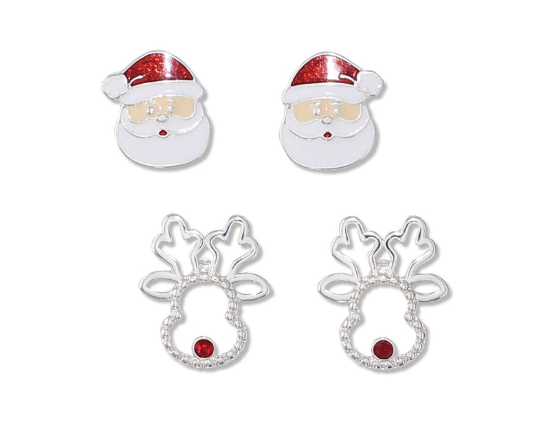 Duo Santa and Rudolph - Post Earrings - The Country Christmas Loft