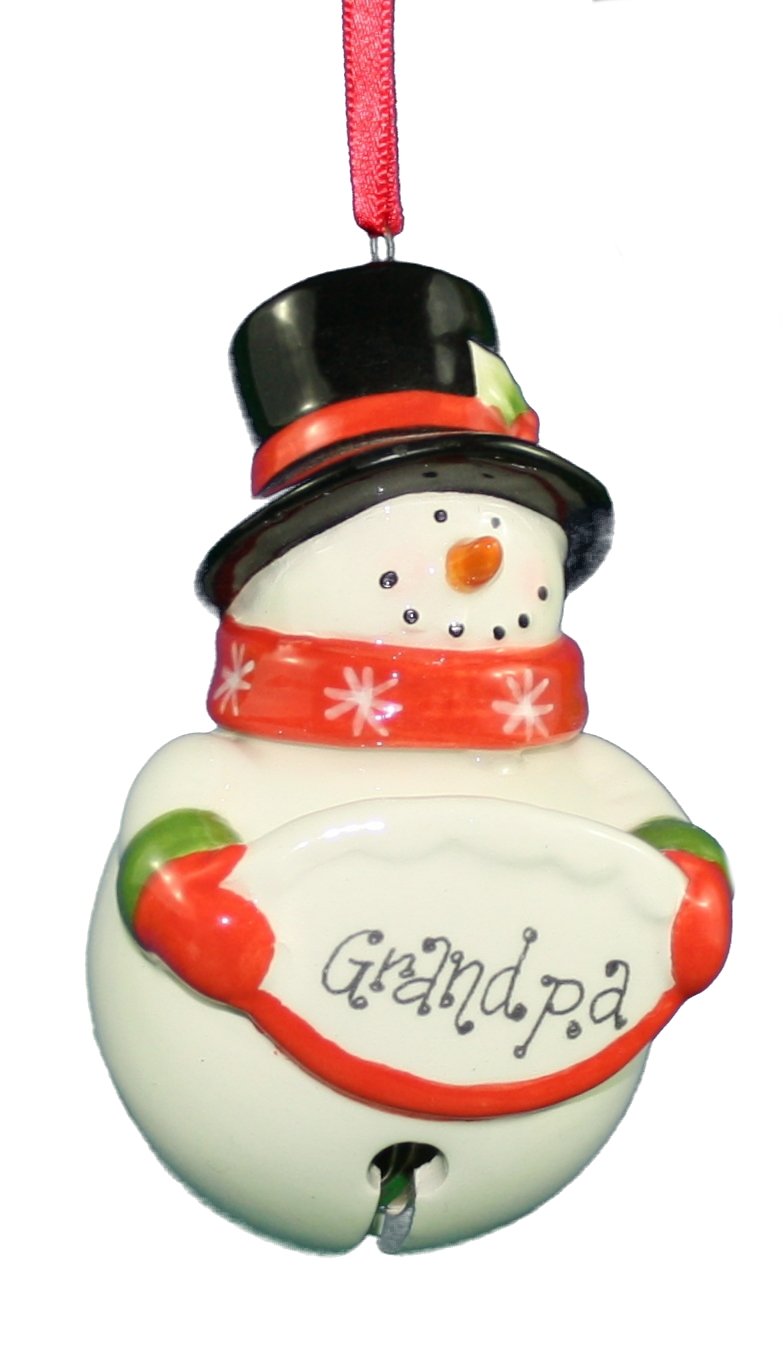 Ceramic Snowman Bell Ornament - Grandpa
