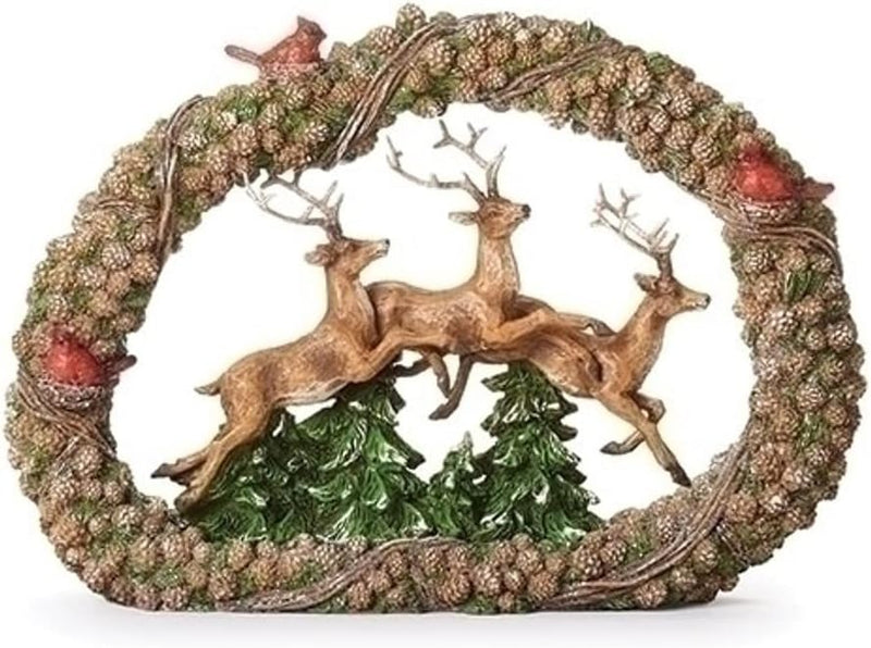 Leaping Deer in Wreath Figurine