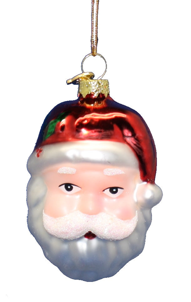 3 Inch Boxed Glass Ornament -  Santa Head - Cheeky - The Country Christmas Loft