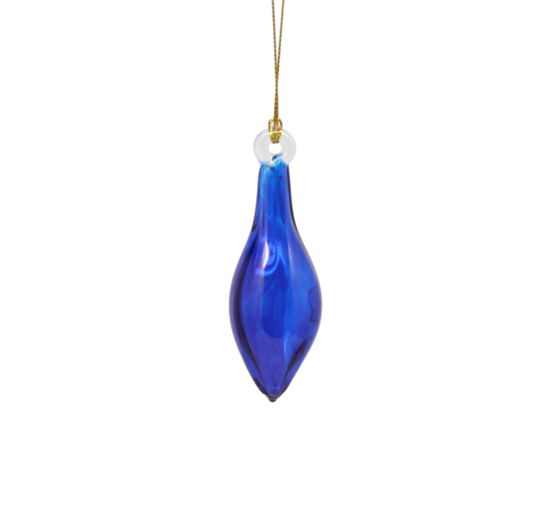 Blown Glass Teardrop Ornament - Cobalt - Mid Bulge