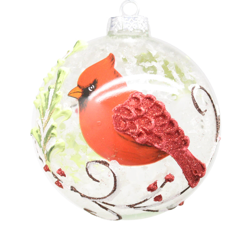 Round Glass Ball Ornament With Cardinal Scene