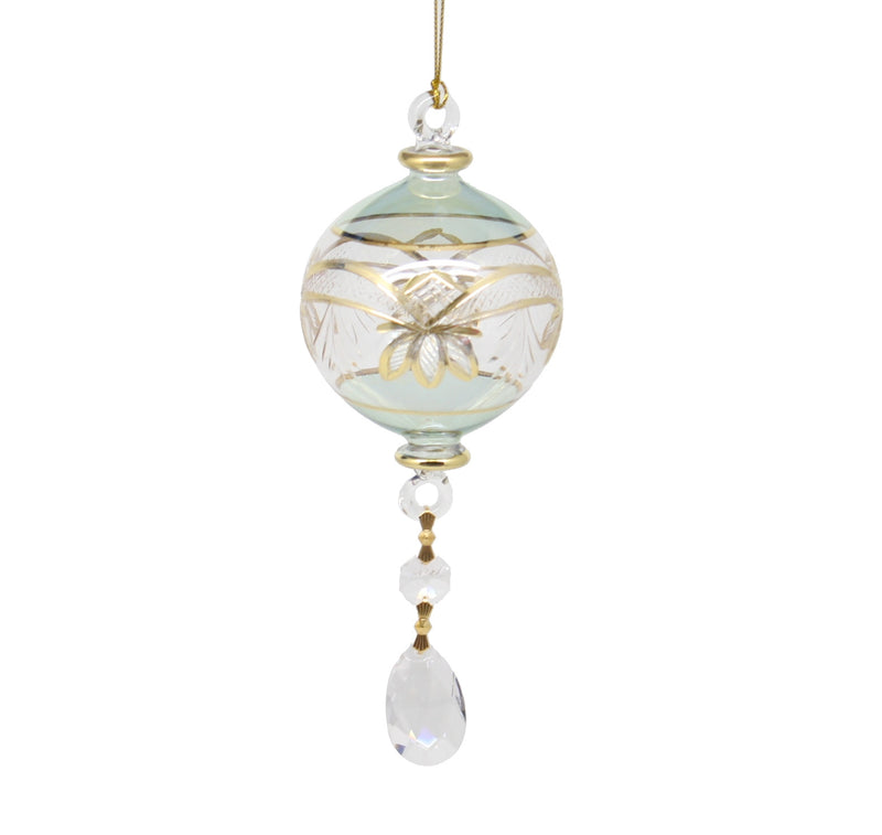 Special Etching Crystal Ball with Dangles Ornament - Green