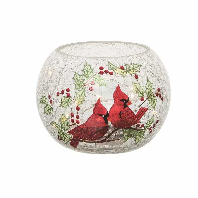 Glass Light Up Cardinal Round Vase - The Country Christmas Loft