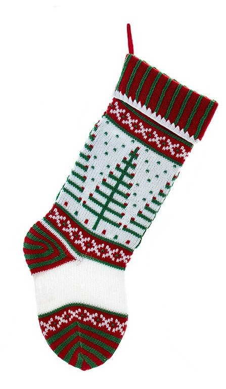 Red, White and Green Knit Stocking - 3 Trees - The Country Christmas Loft