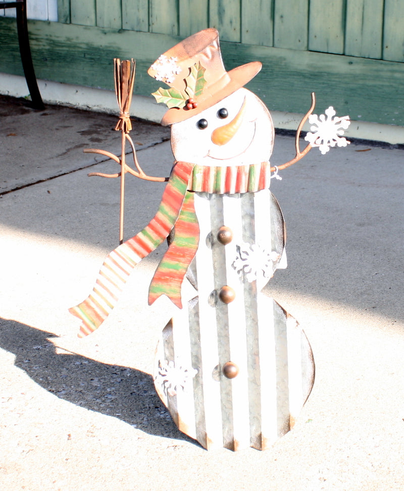Metal Snowman Porch Sitter - 22" - Broom - The Country Christmas Loft