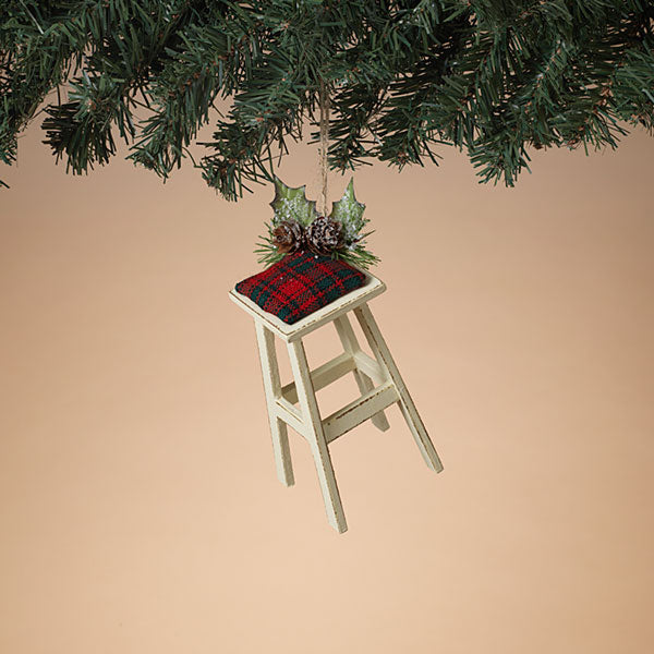 Stool Ornament with Pine and Leaf Accent - The Country Christmas Loft