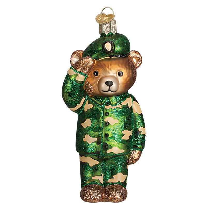 Army Bear Glass Ornament - The Country Christmas Loft