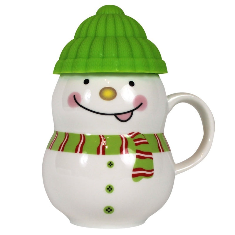 Ceramic Snowman Mug with Silicon Cap -  Green - The Country Christmas Loft