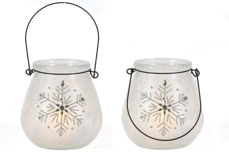 Glass Holiday Snowflake Luminaries - Clear - Set of 2