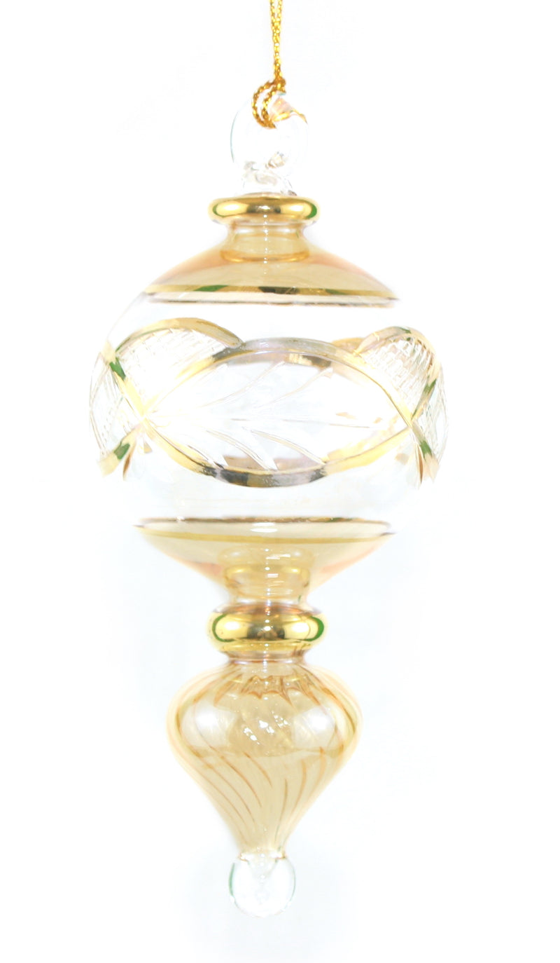 Gold Etched Glass Cinched Globe - Yellow