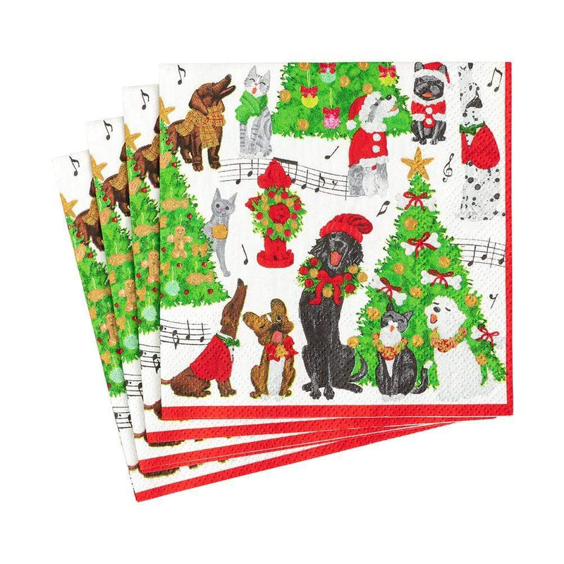 Caroling Pets Paper Cocktail Napkins - The Country Christmas Loft