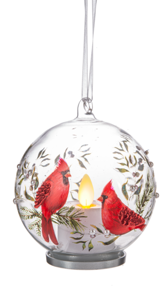 LED Lighted Glass Cardinal Ornament - White Pearl