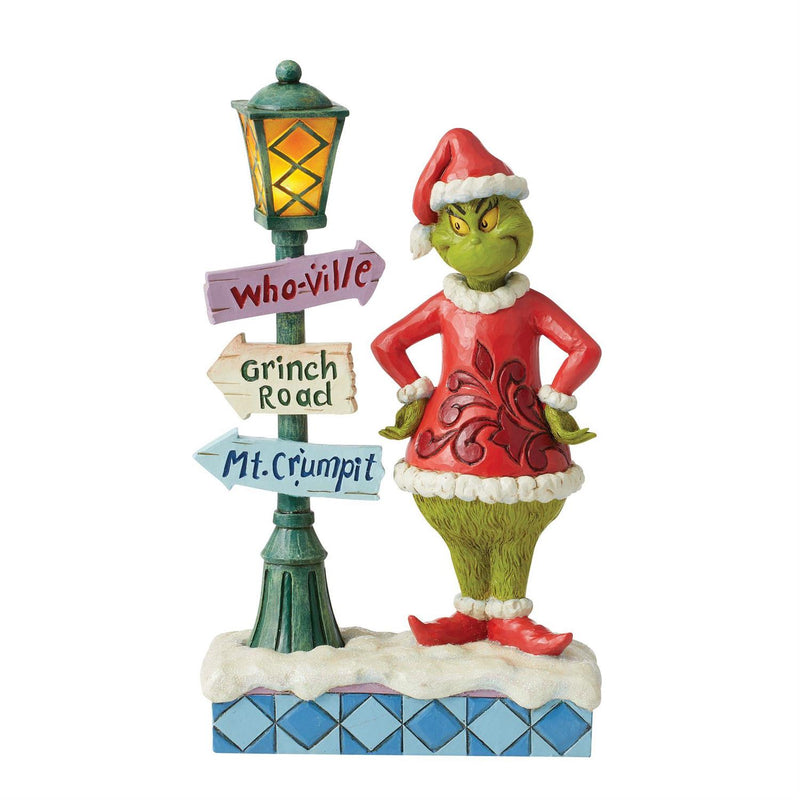 Grinch by Lit Lamppost Sign