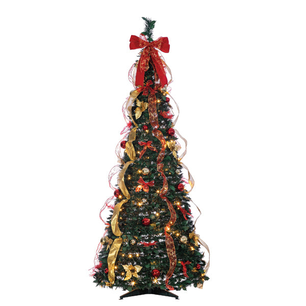 6 Foot Popup Tree with Red and Gold Decorations - The Country Christmas Loft