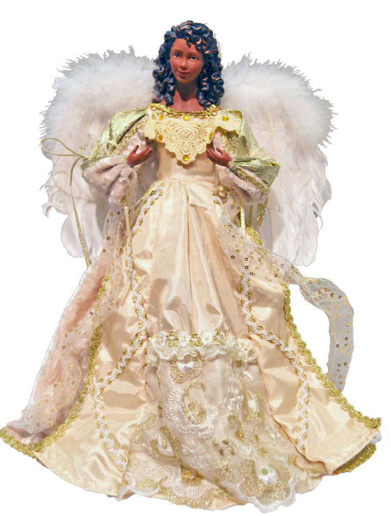 African American Angel Tree Topper - Gold/White - 16 Inch - The Country Christmas Loft