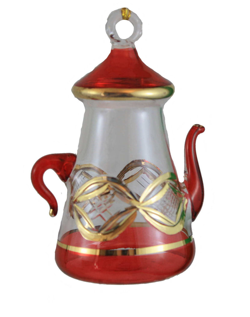Gold Etched Coffee Pot - Red