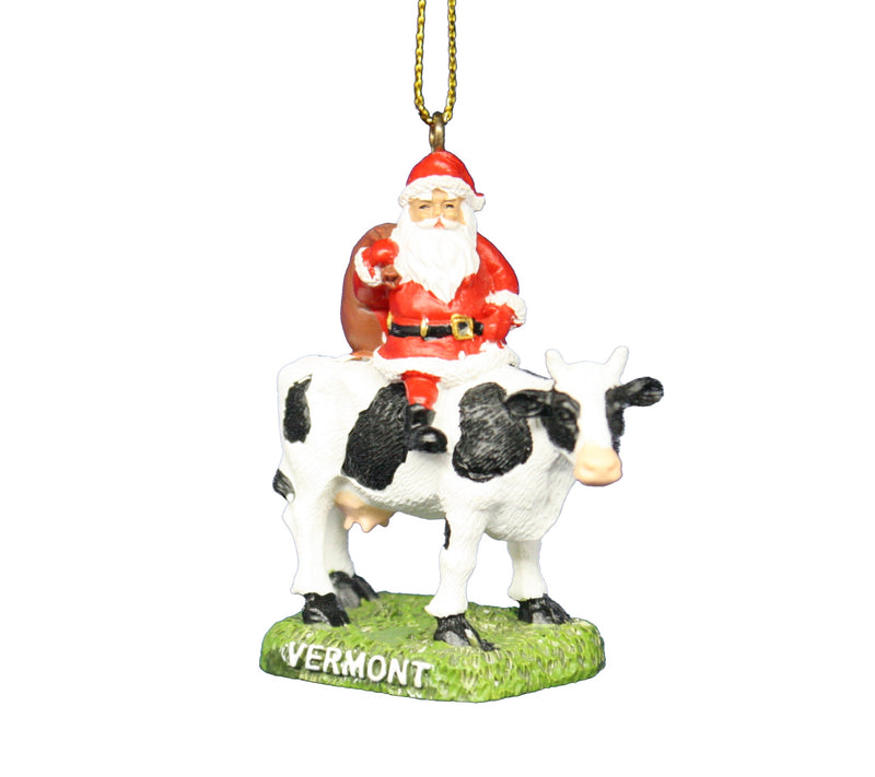 Santa Riding a Cow Vermont Ornament