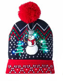 Battery-Operated LED Light-Up Knit Hat - Snowman - The Country Christmas Loft