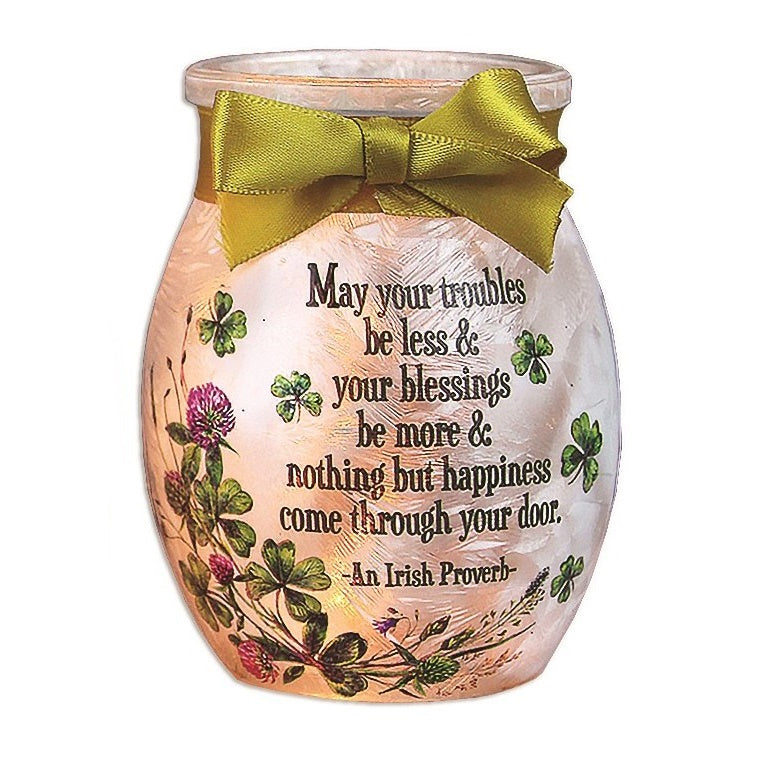 Lighted Glass Jar with Ribbon - Irish Proverb