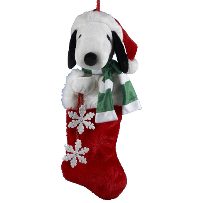 Snoopy Plush Head Stocking With Snowflake Dangles - The Country Christmas Loft