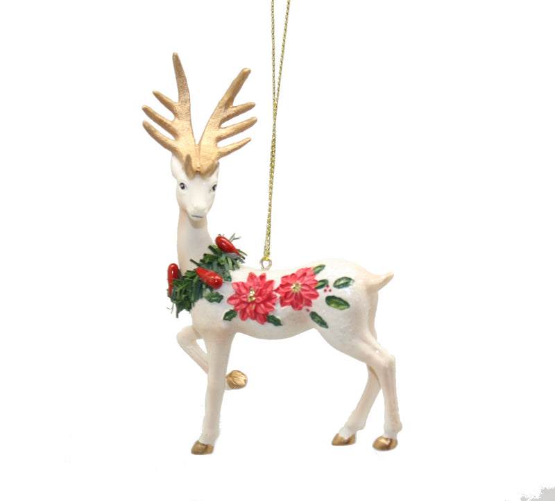 Poinsettia Deer Ornament - - The Country Christmas Loft