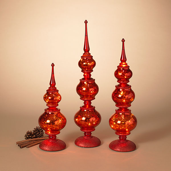 Lighted Red Mercury Glass Tabletop Finials - 3 Piece Set - The Country Christmas Loft