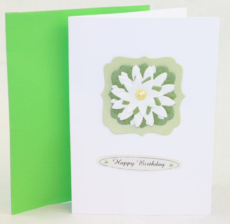 Handmade Embellished Birthday Card - Green Flower