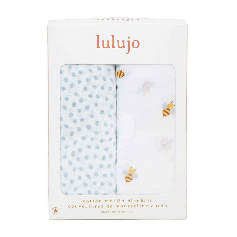 Lulujo Cotton Swaddles – Bees And  Dots - The Country Christmas Loft