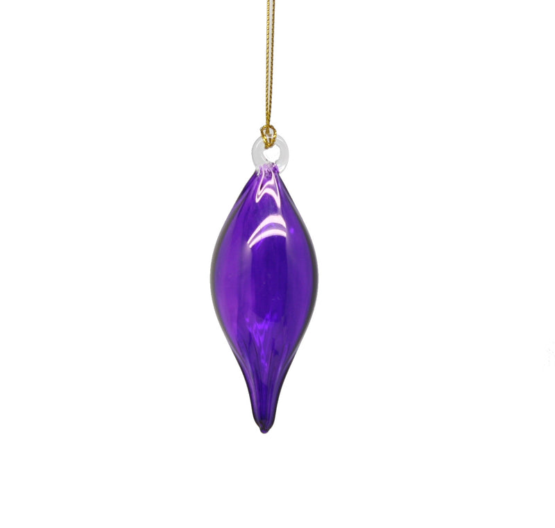 Blown Glass Teardrop Ornament - Purple - High Bulge