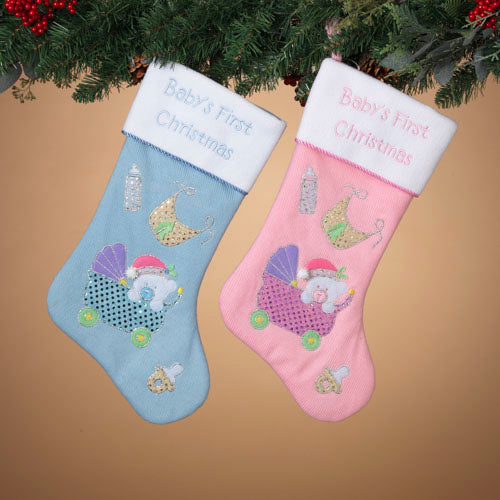 Baby's First Christmas Stocking w/ Sequins Blue - The Country Christmas Loft