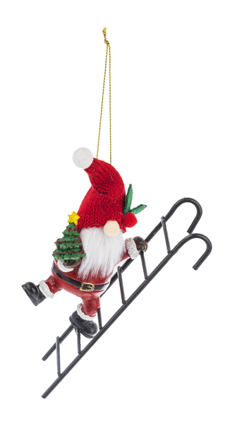Santa Gnome on Ladder Ornament/Pot Percher - Christmas Tree - The Country Christmas Loft