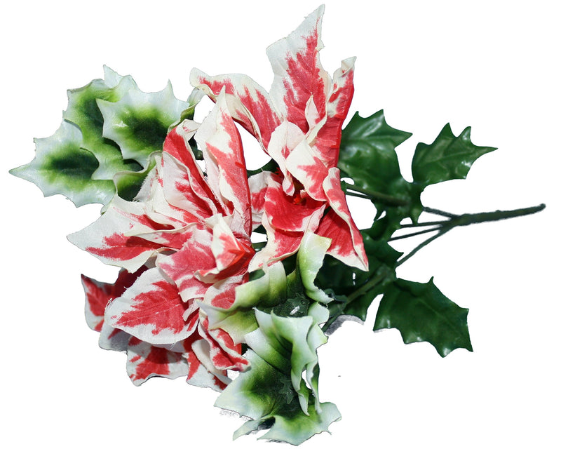 13 inch Variegated Poinsettia Stem Red/Green - The Country Christmas Loft