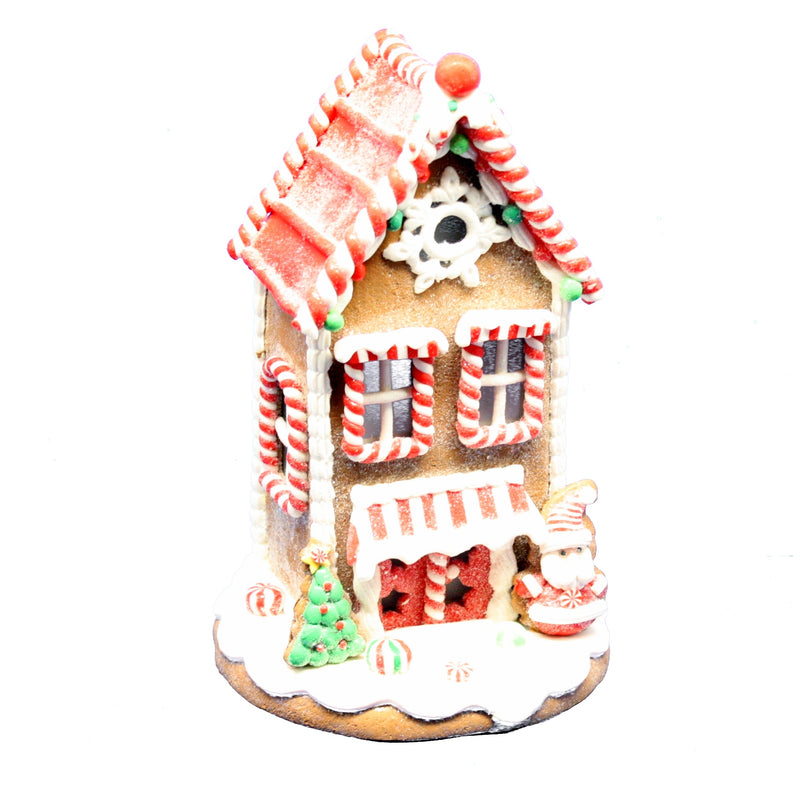 Lighted 8.5 inch Gingerbread House - Santa