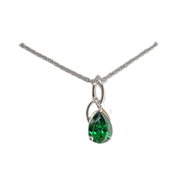 Sterling Silver Cz Emerald Trinity Necklace