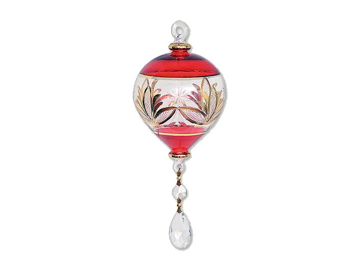 Etched Teardrop with Asfour Crystals Ornament - Red