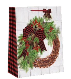 Country Christmas Gift Bag - Large - Rustic Wreath - The Country Christmas Loft