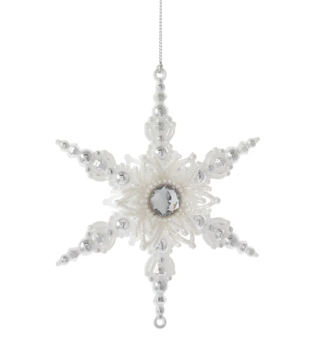 Silver and White Snowflake Ornament - Shiny - The Country Christmas Loft
