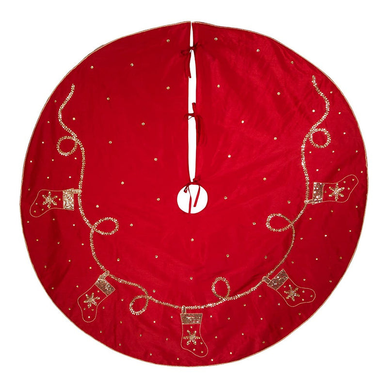 Red and Gold Sequin Embossed Tree Skirt - 60 Inch