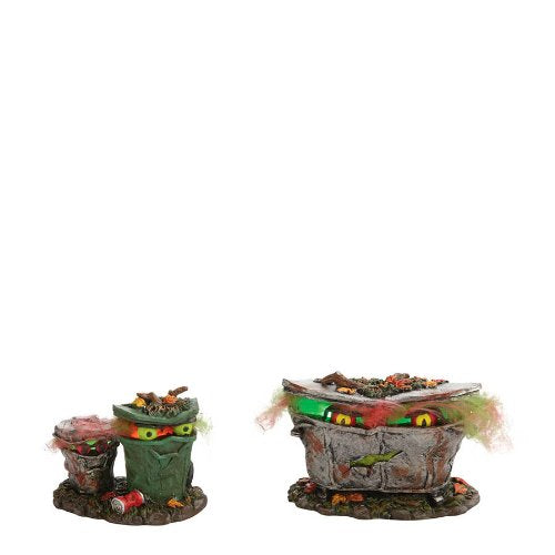 Accessories For Villages Halloween Spooky Trash Cans Accessory Figurine - The Country Christmas Loft