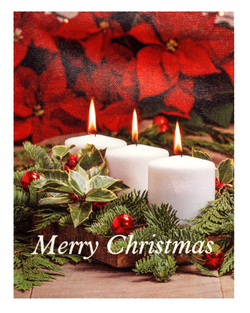 7.8" Lighted Canvas Print - Merry Christmas Candles And Pointsettas - The Country Christmas Loft