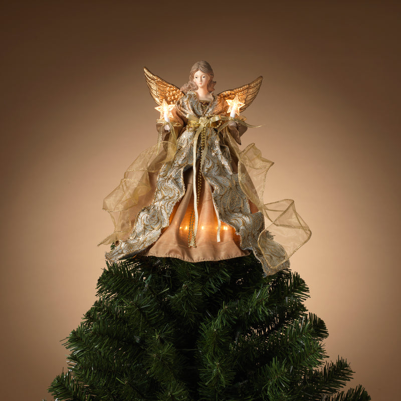 Lighted Gold and Platinum Lace Angel - Tree Topper - The Country Christmas Loft