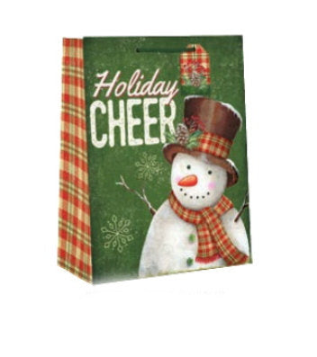 Country Christmas Gift Bag - Medium - Holiday Cheer Snowman - The Country Christmas Loft