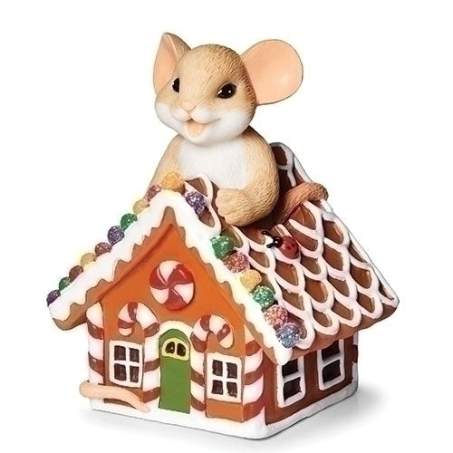 Mouse in a Gingerbread House Figurine - The Country Christmas Loft
