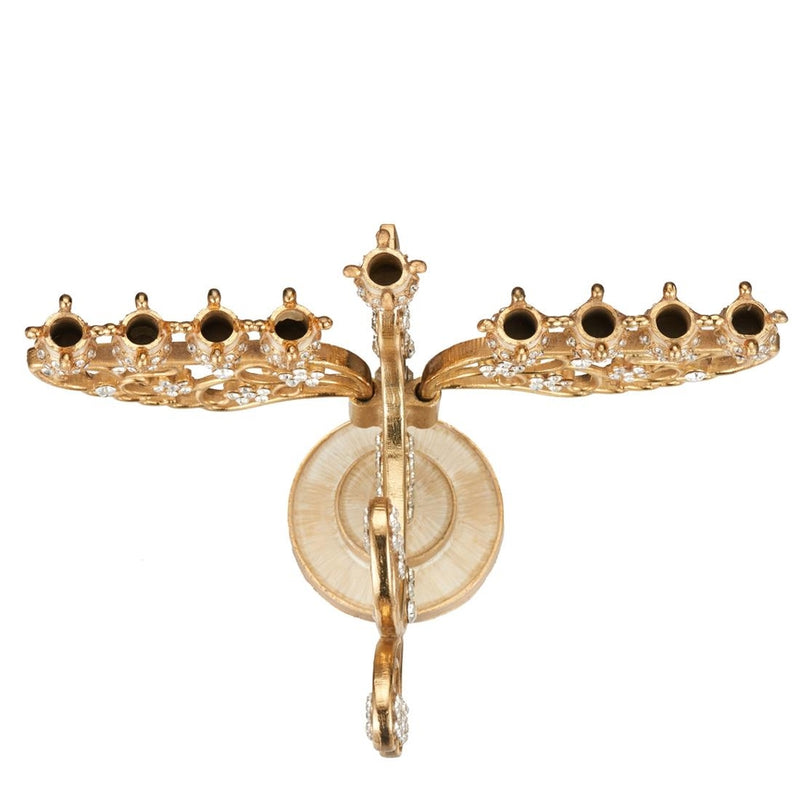 Gold Painted Dove Candelabra with Crystal